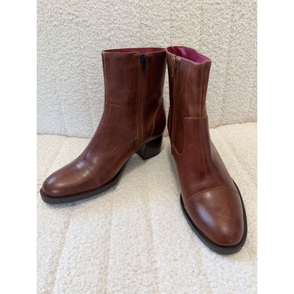 Naturalizer Brown Leather Cap Toe Block Heel Ankle Boots 9M
